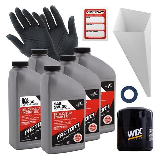 Factory Racing Parts Oil Change Kit Fits Toyota Avalon 1995-04, Camry 1994-06, Highlander 2001-07, Sienna 1998-06, Solara 1999-08, Tacoma 2005-15, Tundra 2005-08 5W-30 Full Synthetic Oil-0